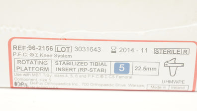 DePuy 96-2156 Rotating Platform Stabilized Tibial Insert, Size 5 22.5mm (x)